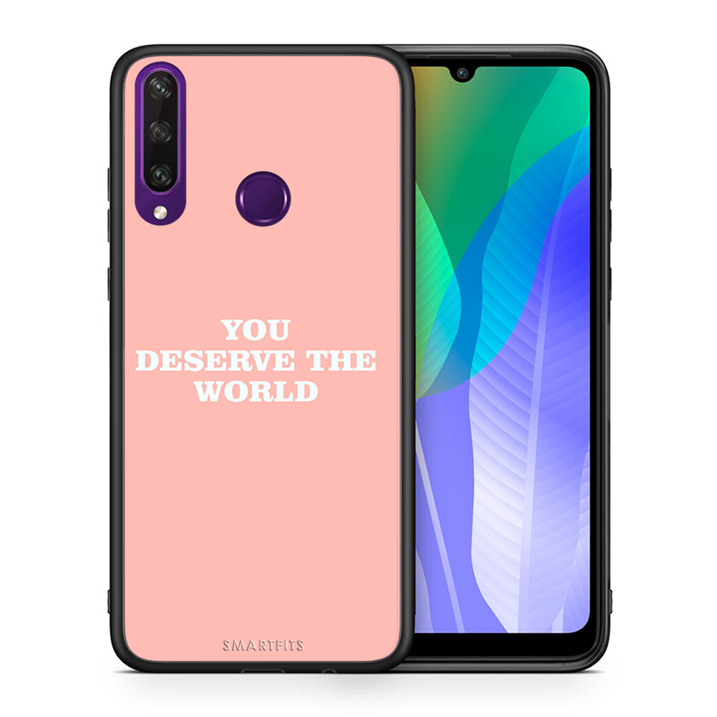 Θήκη Αγίου Βαλεντίνου Huawei Y6p You Deserve The World από τη Smartfits με σχέδιο στο πίσω μέρος και μαύρο περίβλημα | Huawei Y6p You Deserve The World case with colorful back and black bezels