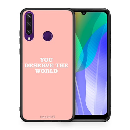 Θήκη Αγίου Βαλεντίνου Huawei Y6p You Deserve The World από τη Smartfits με σχέδιο στο πίσω μέρος και μαύρο περίβλημα | Huawei Y6p You Deserve The World case with colorful back and black bezels