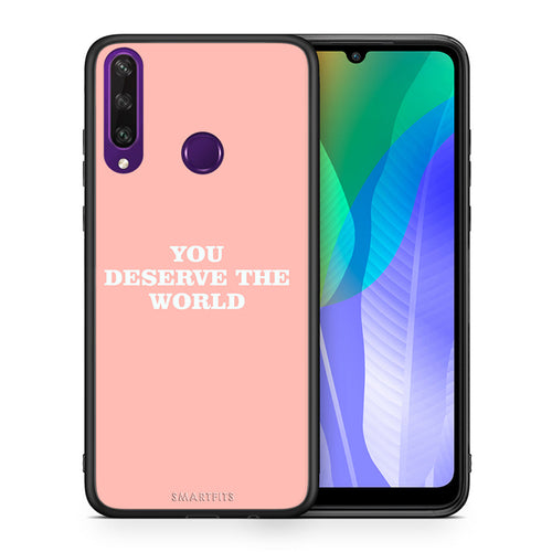 Θήκη Αγίου Βαλεντίνου Huawei Y6p You Deserve The World από τη Smartfits με σχέδιο στο πίσω μέρος και μαύρο περίβλημα | Huawei Y6p You Deserve The World case with colorful back and black bezels