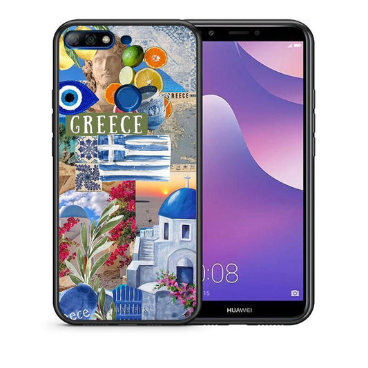 Θήκη Huawei Y7 2018 All Greek από τη Smartfits με σχέδιο στο πίσω μέρος και μαύρο περίβλημα | Huawei Y7 2018 All Greek case with colorful back and black bezels