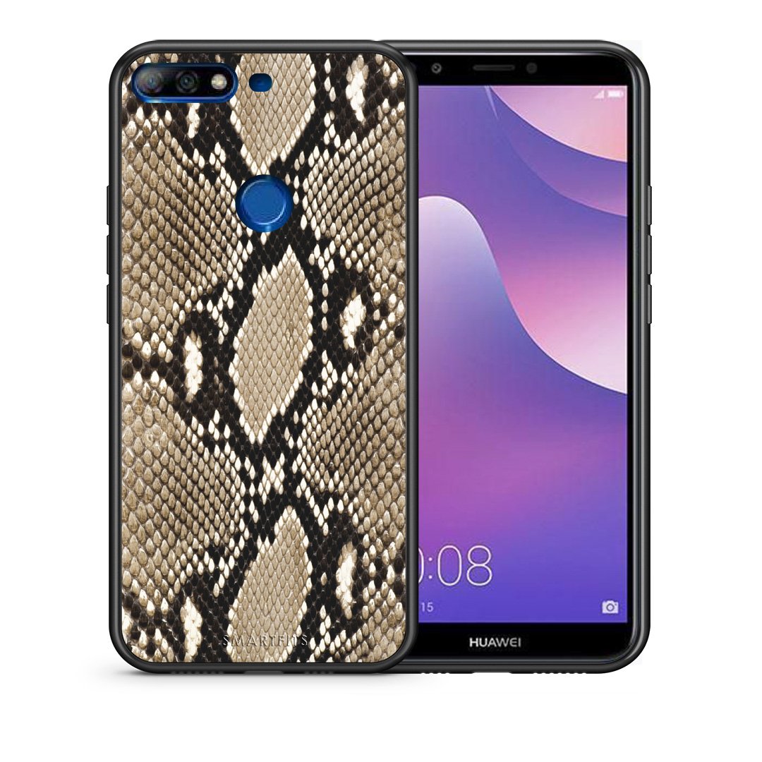 Θήκη Huawei Y7 2018 Fashion Snake Animal από τη Smartfits με σχέδιο στο πίσω μέρος και μαύρο περίβλημα | Huawei Y7 2018 Fashion Snake Animal case with colorful back and black bezels