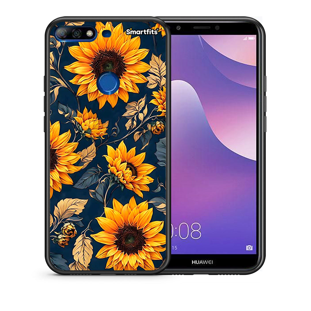 Θήκη Huawei Y7 2018 Autumn Sunflowers από τη Smartfits με σχέδιο στο πίσω μέρος και μαύρο περίβλημα | Huawei Y7 2018 Autumn Sunflowers case with colorful back and black bezels