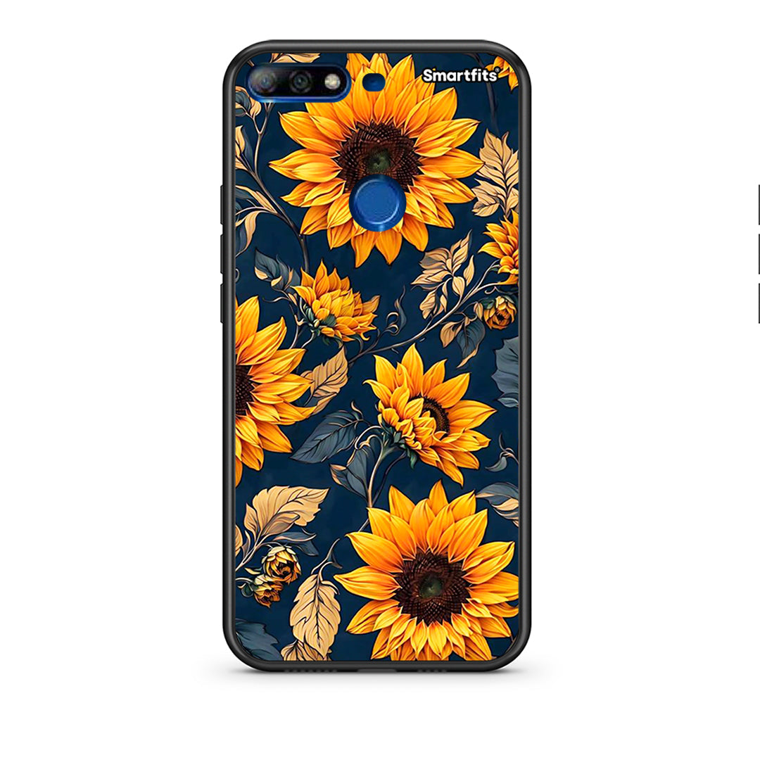 Huawei Y7 2018 Autumn Sunflowers Θήκη από τη Smartfits με σχέδιο στο πίσω μέρος και μαύρο περίβλημα | Smartphone case with colorful back and black bezels by Smartfits