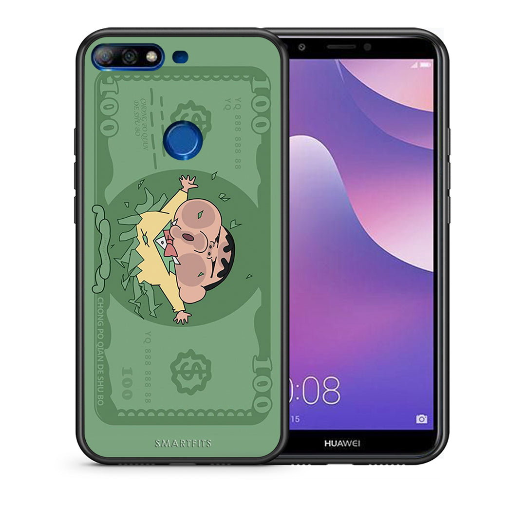 Θήκη Αγίου Βαλεντίνου Huawei Y7 2018 Big Money από τη Smartfits με σχέδιο στο πίσω μέρος και μαύρο περίβλημα | Huawei Y7 2018 Big Money case with colorful back and black bezels