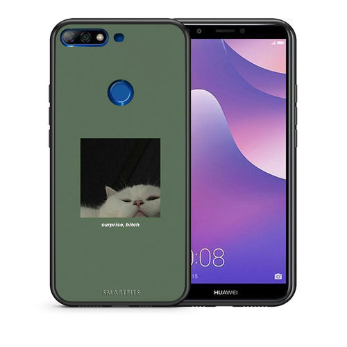 Θήκη Huawei Y7 2018 Bitch Surprise από τη Smartfits με σχέδιο στο πίσω μέρος και μαύρο περίβλημα | Huawei Y7 2018 Bitch Surprise case with colorful back and black bezels