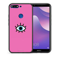 Thumbnail for Θήκη Huawei Y7 2018 Blue Eye Pink από τη Smartfits με σχέδιο στο πίσω μέρος και μαύρο περίβλημα | Huawei Y7 2018 Blue Eye Pink case with colorful back and black bezels