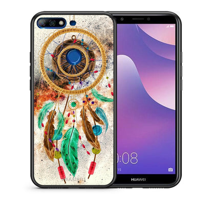 Θήκη Huawei Y7 2018 DreamCatcher Boho από τη Smartfits με σχέδιο στο πίσω μέρος και μαύρο περίβλημα | Huawei Y7 2018 DreamCatcher Boho case with colorful back and black bezels