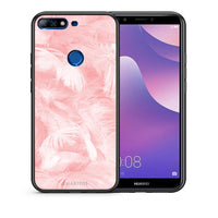 Thumbnail for Θήκη Huawei Y7 2018 Pink Feather Boho από τη Smartfits με σχέδιο στο πίσω μέρος και μαύρο περίβλημα | Huawei Y7 2018 Pink Feather Boho case with colorful back and black bezels