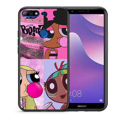 Θήκη Αγίου Βαλεντίνου Huawei Y7 2018 Bubble Girls από τη Smartfits με σχέδιο στο πίσω μέρος και μαύρο περίβλημα | Huawei Y7 2018 Bubble Girls case with colorful back and black bezels