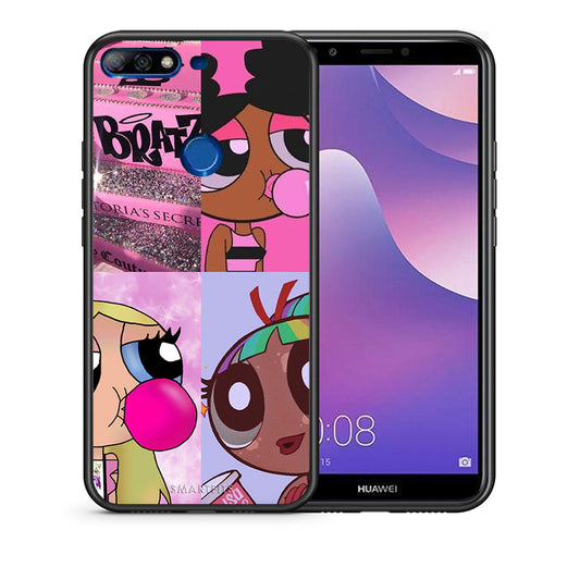 Θήκη Αγίου Βαλεντίνου Huawei Y7 2018 Bubble Girls από τη Smartfits με σχέδιο στο πίσω μέρος και μαύρο περίβλημα | Huawei Y7 2018 Bubble Girls case with colorful back and black bezels