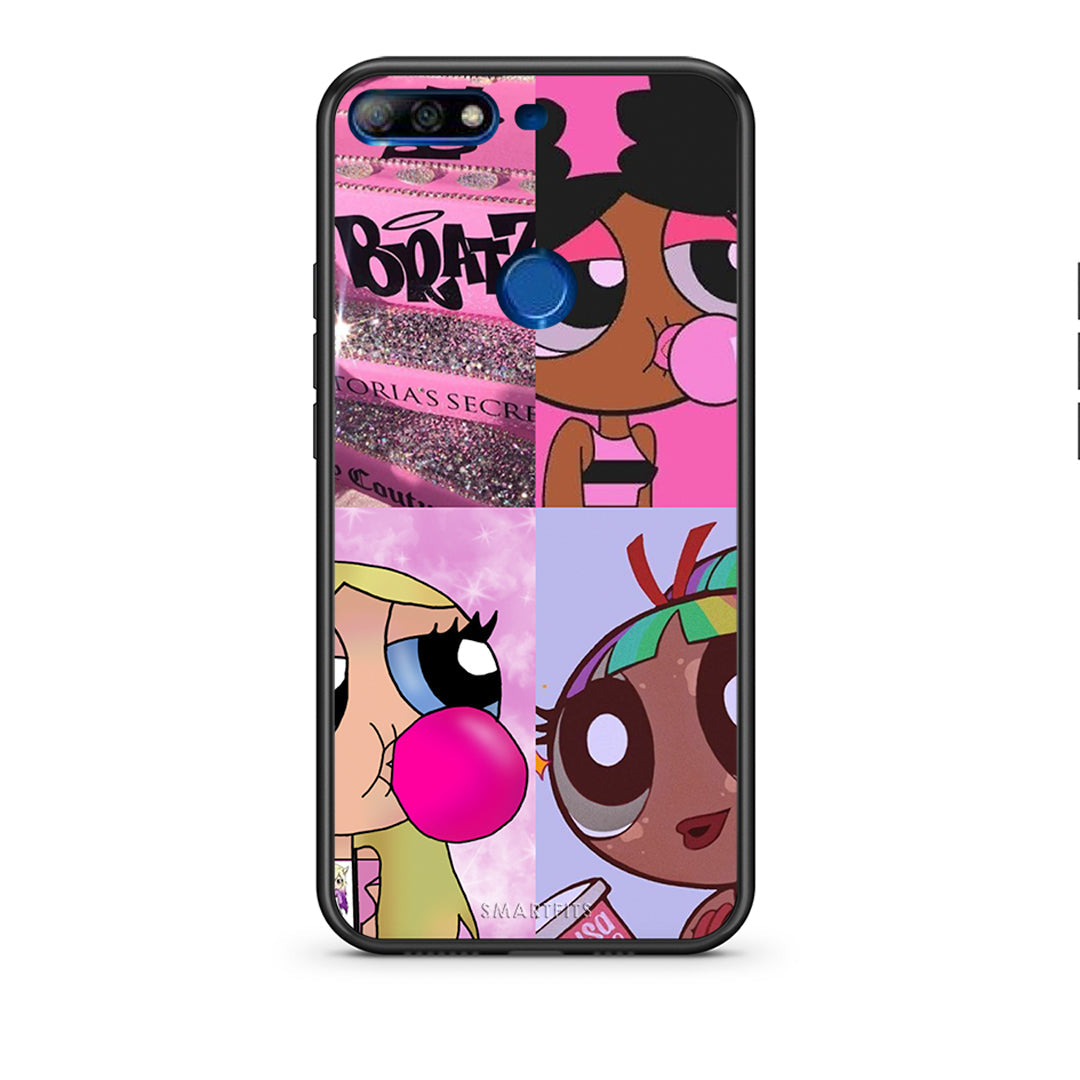 Huawei Y7 2018 Bubble Girls Θήκη Αγίου Βαλεντίνου από τη Smartfits με σχέδιο στο πίσω μέρος και μαύρο περίβλημα | Smartphone case with colorful back and black bezels by Smartfits