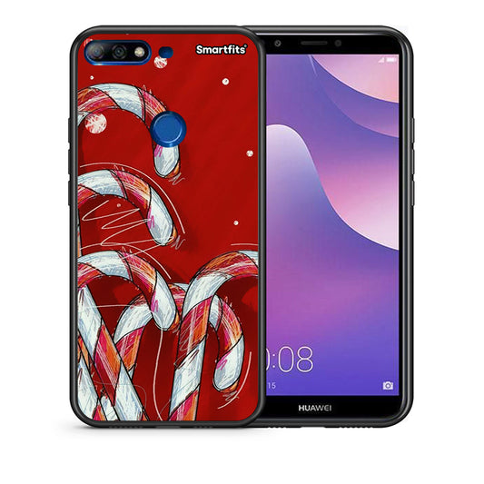 Θήκη Huawei Y7 2018 Candy Cane από τη Smartfits με σχέδιο στο πίσω μέρος και μαύρο περίβλημα | Huawei Y7 2018 Candy Cane case with colorful back and black bezels