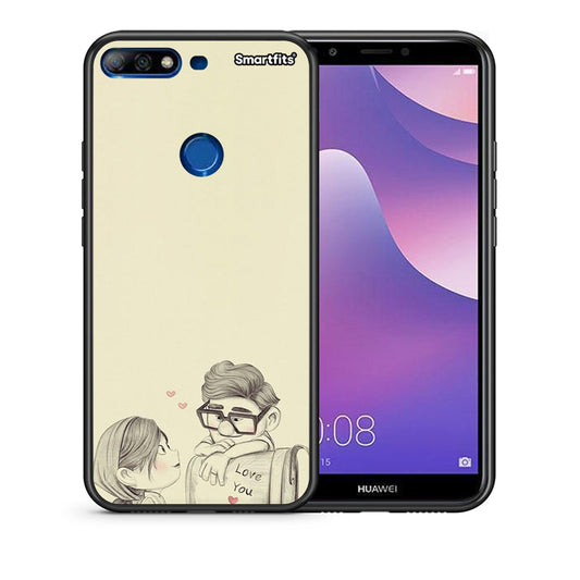 Θήκη Huawei Y7 2018 Carl And Ellie από τη Smartfits με σχέδιο στο πίσω μέρος και μαύρο περίβλημα | Huawei Y7 2018 Carl And Ellie case with colorful back and black bezels