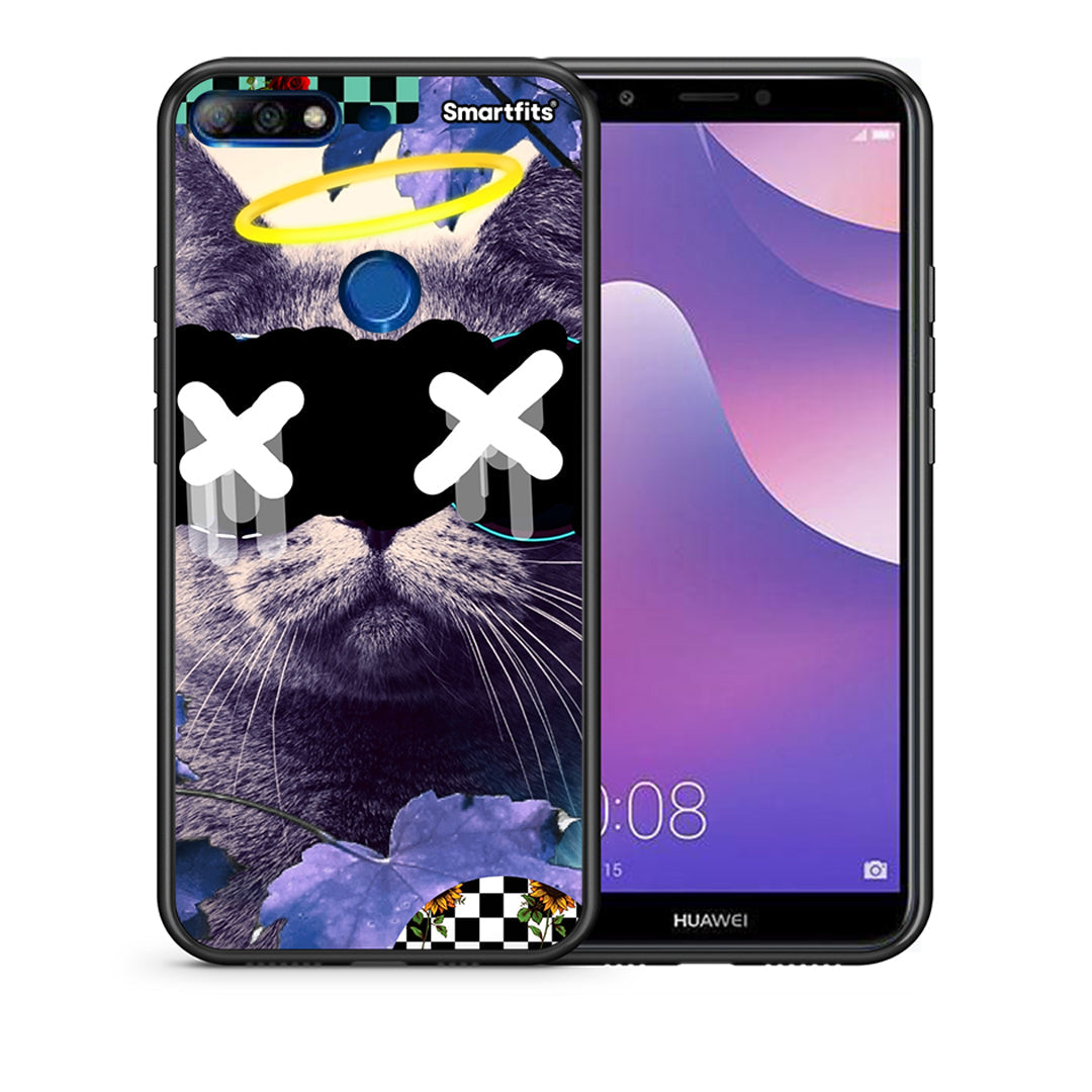 Θήκη Huawei Y7 2018 Cat Collage από τη Smartfits με σχέδιο στο πίσω μέρος και μαύρο περίβλημα | Huawei Y7 2018 Cat Collage case with colorful back and black bezels