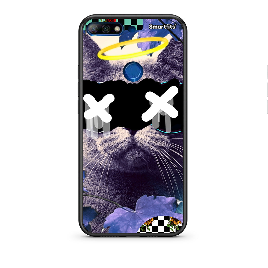 Huawei Y7 2018 Cat Collage θήκη από τη Smartfits με σχέδιο στο πίσω μέρος και μαύρο περίβλημα | Smartphone case with colorful back and black bezels by Smartfits