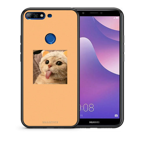Θήκη Huawei Y7 2018 Cat Tongue από τη Smartfits με σχέδιο στο πίσω μέρος και μαύρο περίβλημα | Huawei Y7 2018 Cat Tongue case with colorful back and black bezels