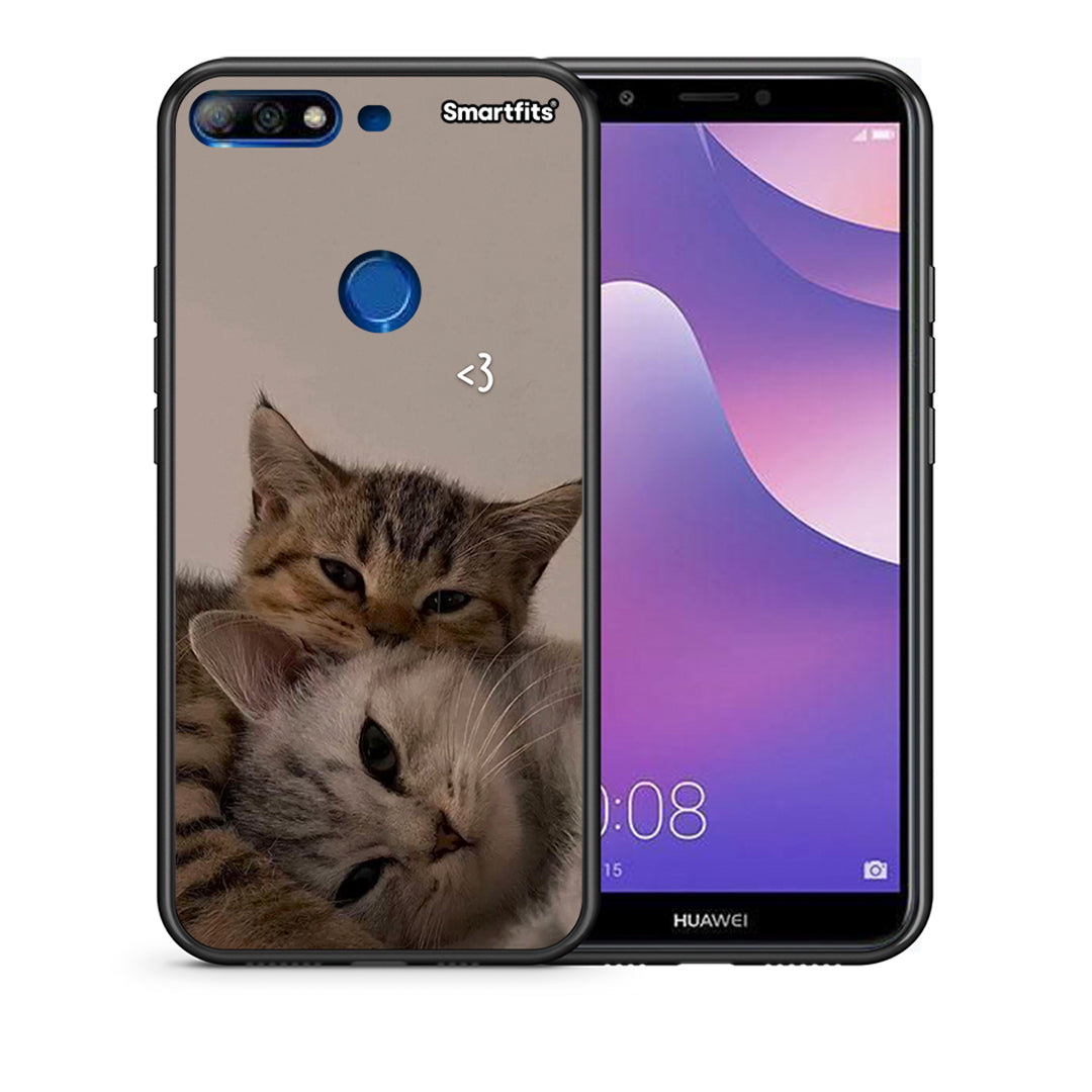 Θήκη Huawei Y7 2018 Cats In Love από τη Smartfits με σχέδιο στο πίσω μέρος και μαύρο περίβλημα | Huawei Y7 2018 Cats In Love case with colorful back and black bezels