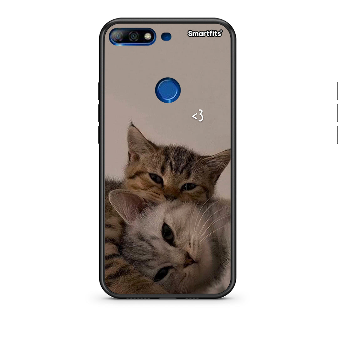 Huawei Y7 2018 Cats In Love Θήκη από τη Smartfits με σχέδιο στο πίσω μέρος και μαύρο περίβλημα | Smartphone case with colorful back and black bezels by Smartfits