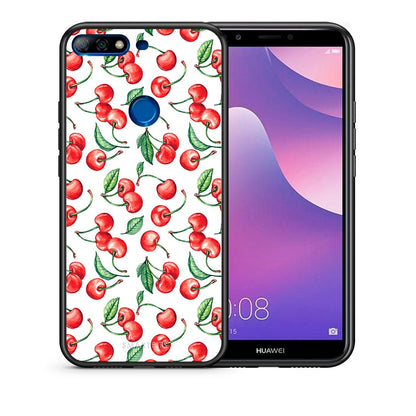 Θήκη Huawei Y7 2018 Cherry Summer από τη Smartfits με σχέδιο στο πίσω μέρος και μαύρο περίβλημα | Huawei Y7 2018 Cherry Summer case with colorful back and black bezels