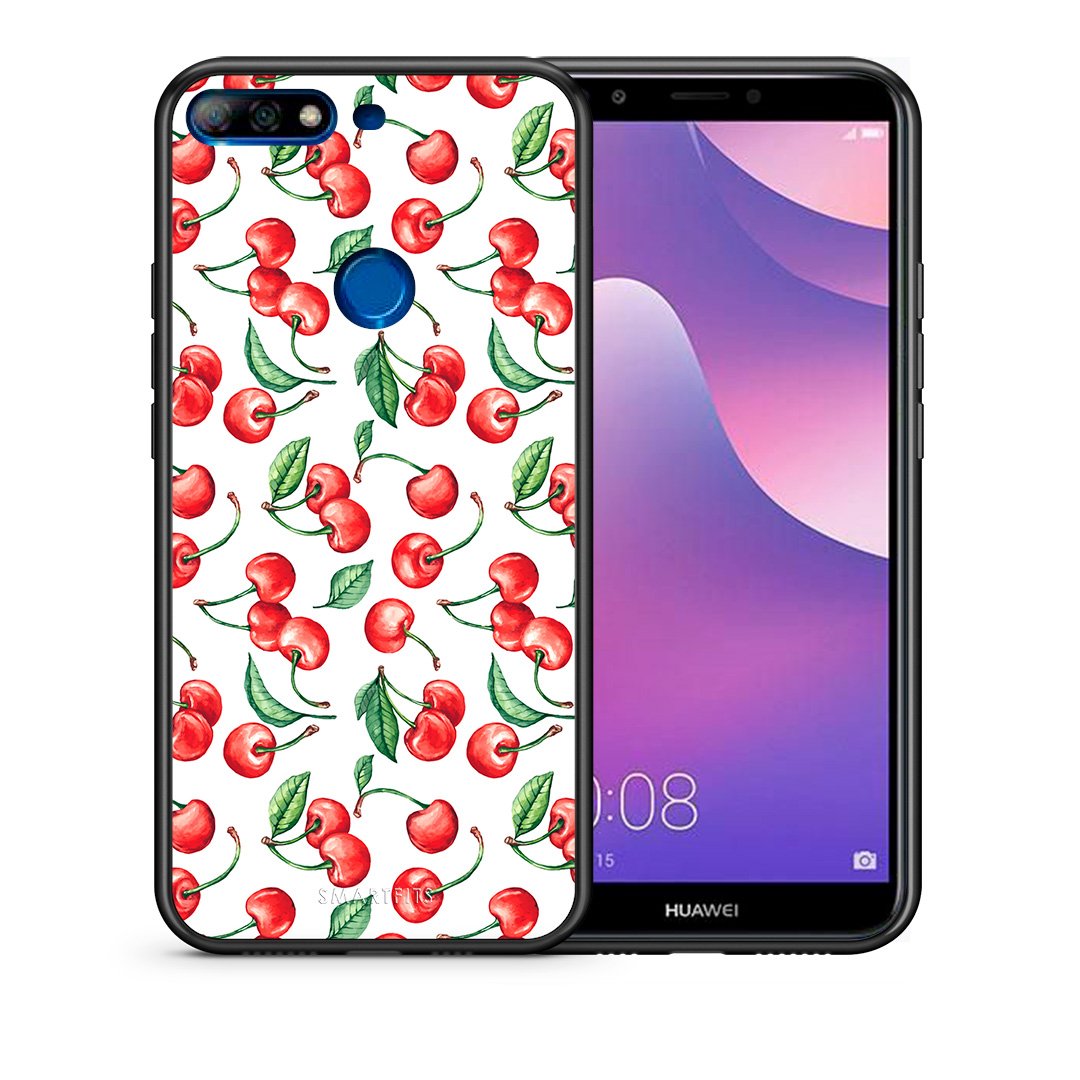 Θήκη Huawei Y7 2018 Cherry Summer από τη Smartfits με σχέδιο στο πίσω μέρος και μαύρο περίβλημα | Huawei Y7 2018 Cherry Summer case with colorful back and black bezels