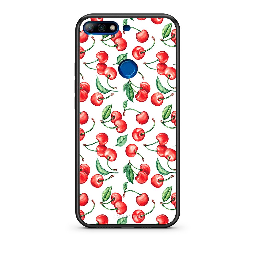 Huawei Y7 2018 Cherry Summer θήκη από τη Smartfits με σχέδιο στο πίσω μέρος και μαύρο περίβλημα | Smartphone case with colorful back and black bezels by Smartfits