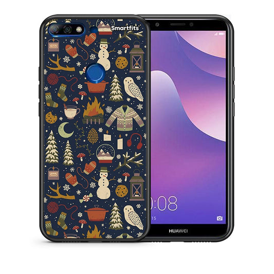 Θήκη Huawei Y7 2018 Christmas Elements από τη Smartfits με σχέδιο στο πίσω μέρος και μαύρο περίβλημα | Huawei Y7 2018 Christmas Elements case with colorful back and black bezels