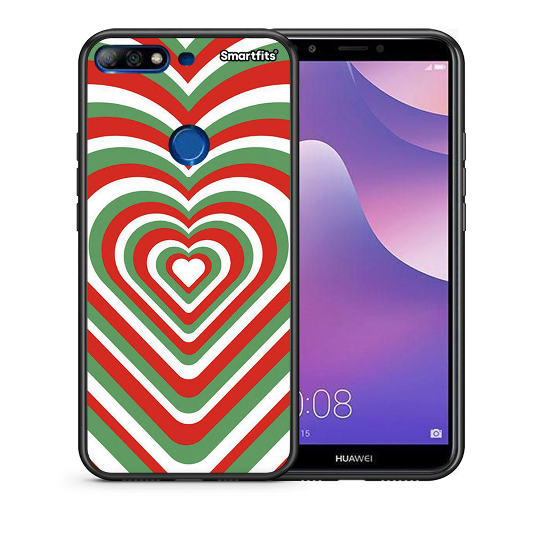 Θήκη Huawei Y7 2018 Christmas Hearts από τη Smartfits με σχέδιο στο πίσω μέρος και μαύρο περίβλημα | Huawei Y7 2018 Christmas Hearts case with colorful back and black bezels