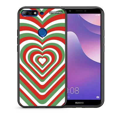 Θήκη Huawei Y7 2018 Christmas Hearts από τη Smartfits με σχέδιο στο πίσω μέρος και μαύρο περίβλημα | Huawei Y7 2018 Christmas Hearts case with colorful back and black bezels