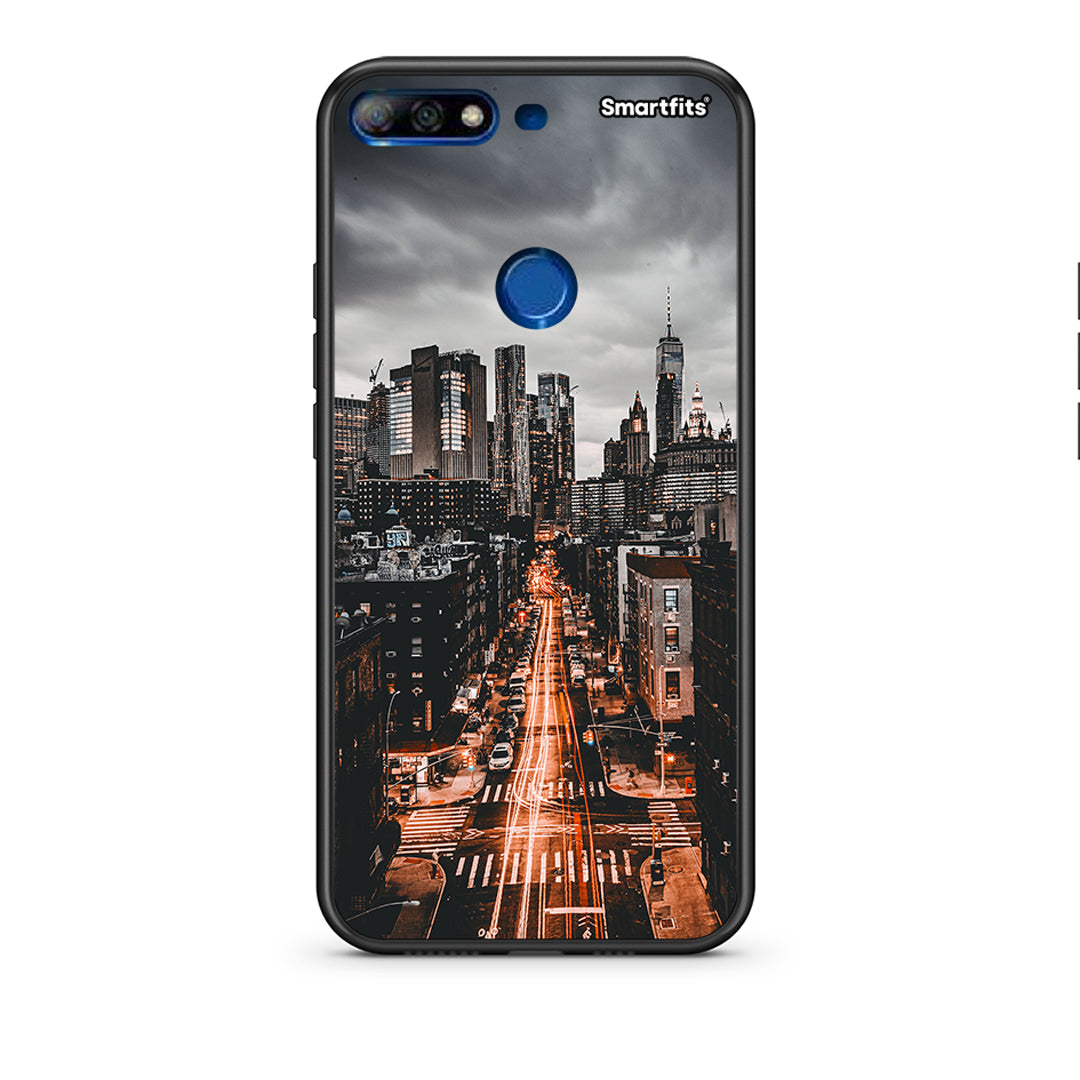 Huawei Y7 2018 City Lights θήκη από τη Smartfits με σχέδιο στο πίσω μέρος και μαύρο περίβλημα | Smartphone case with colorful back and black bezels by Smartfits