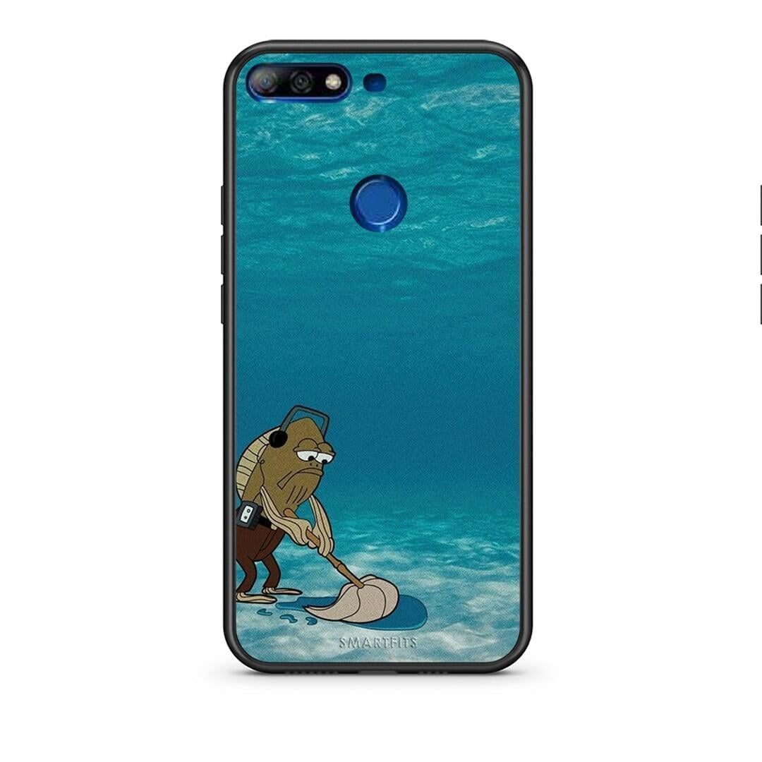 Huawei Y7 2018 Clean The Ocean Θήκη από τη Smartfits με σχέδιο στο πίσω μέρος και μαύρο περίβλημα | Smartphone case with colorful back and black bezels by Smartfits
