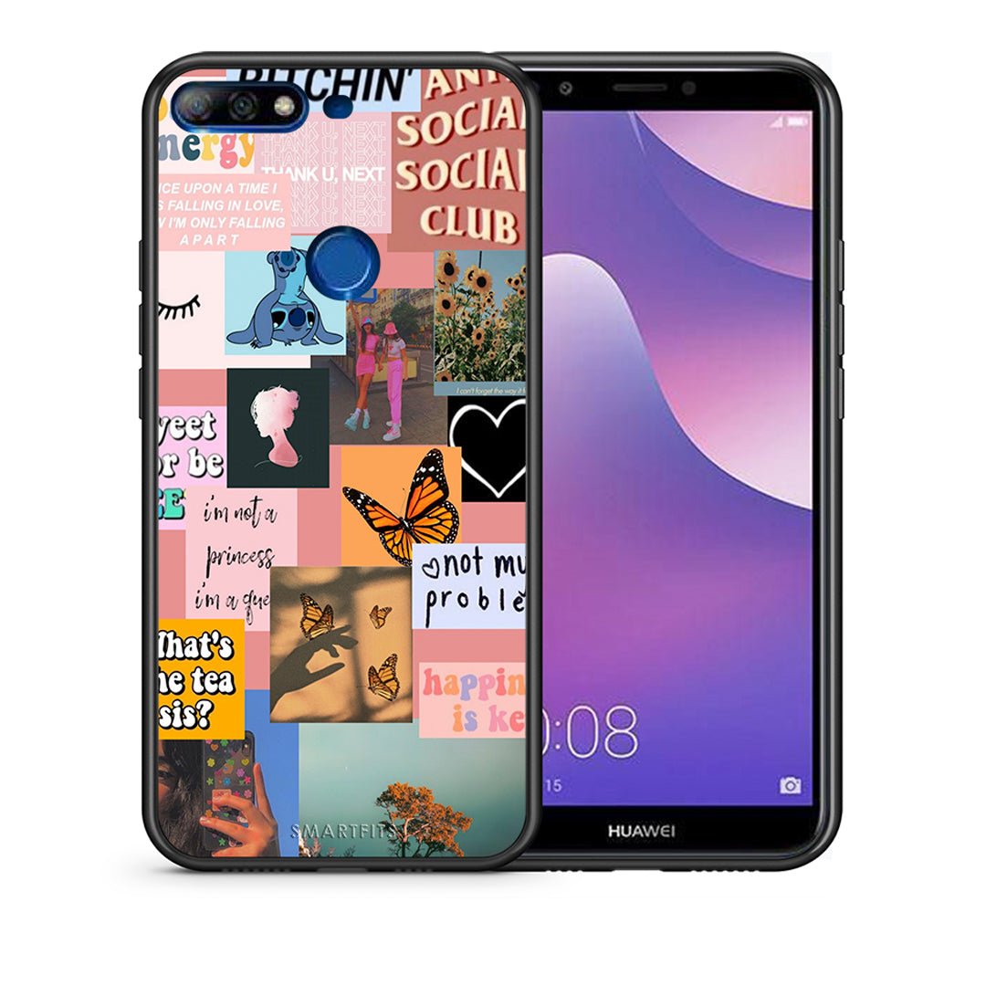 Θήκη Αγίου Βαλεντίνου Huawei Y7 2018 Collage Bitchin από τη Smartfits με σχέδιο στο πίσω μέρος και μαύρο περίβλημα | Huawei Y7 2018 Collage Bitchin case with colorful back and black bezels