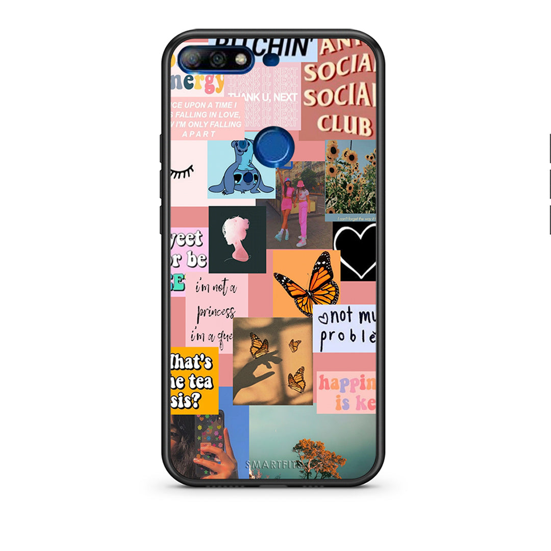 Huawei Y7 2018 Collage Bitchin Θήκη Αγίου Βαλεντίνου από τη Smartfits με σχέδιο στο πίσω μέρος και μαύρο περίβλημα | Smartphone case with colorful back and black bezels by Smartfits