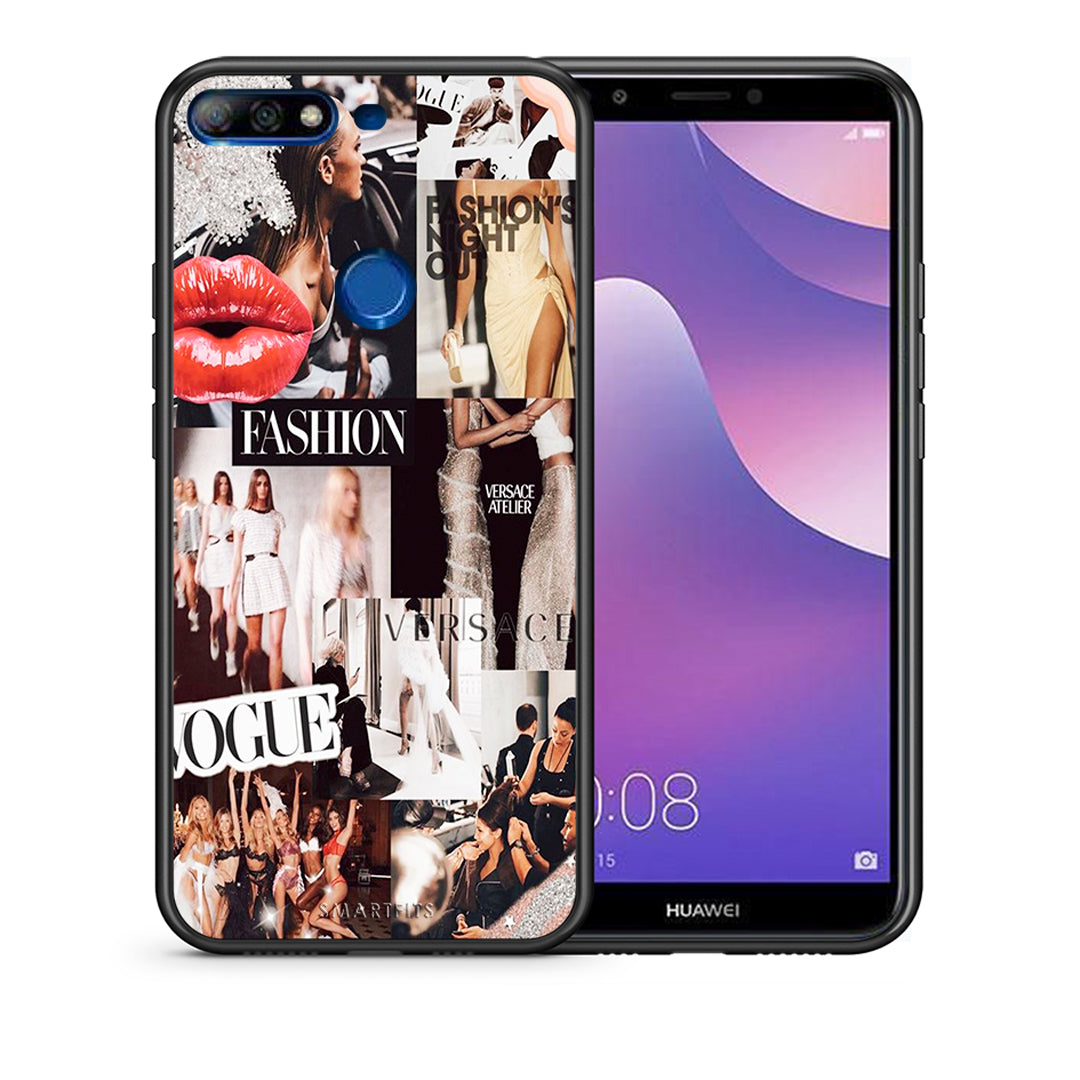 Θήκη Αγίου Βαλεντίνου Huawei Y7 2018 Collage Fashion από τη Smartfits με σχέδιο στο πίσω μέρος και μαύρο περίβλημα | Huawei Y7 2018 Collage Fashion case with colorful back and black bezels