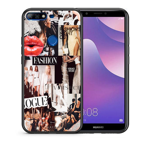 Θήκη Αγίου Βαλεντίνου Huawei Y7 2018 Collage Fashion από τη Smartfits με σχέδιο στο πίσω μέρος και μαύρο περίβλημα | Huawei Y7 2018 Collage Fashion case with colorful back and black bezels