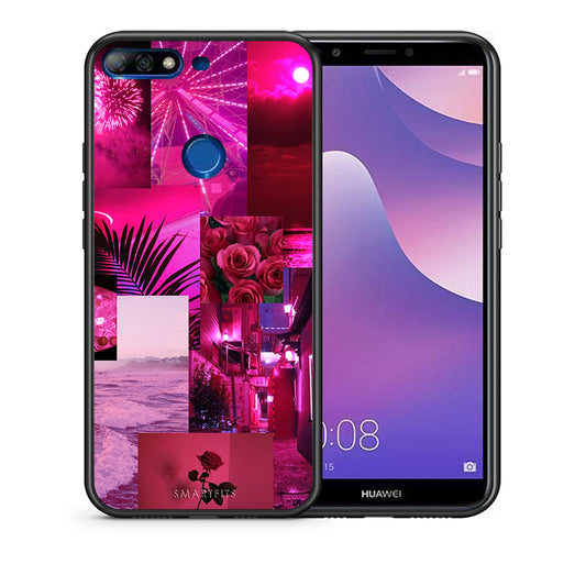 Θήκη Αγίου Βαλεντίνου Huawei Y7 2018 Collage Red Roses από τη Smartfits με σχέδιο στο πίσω μέρος και μαύρο περίβλημα | Huawei Y7 2018 Collage Red Roses case with colorful back and black bezels