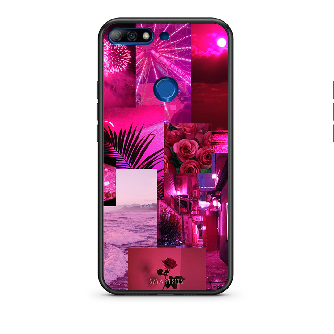 Huawei Y7 2018 Collage Red Roses Θήκη Αγίου Βαλεντίνου από τη Smartfits με σχέδιο στο πίσω μέρος και μαύρο περίβλημα | Smartphone case with colorful back and black bezels by Smartfits