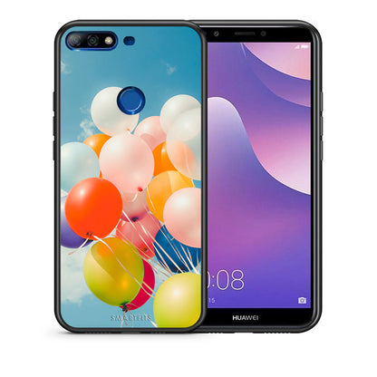 Θήκη Huawei Y7 2018 Colorful Balloons από τη Smartfits με σχέδιο στο πίσω μέρος και μαύρο περίβλημα | Huawei Y7 2018 Colorful Balloons case with colorful back and black bezels
