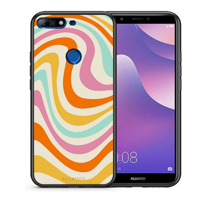 Θήκη Huawei Y7 2018 Colourful Waves από τη Smartfits με σχέδιο στο πίσω μέρος και μαύρο περίβλημα | Huawei Y7 2018 Colourful Waves case with colorful back and black bezels