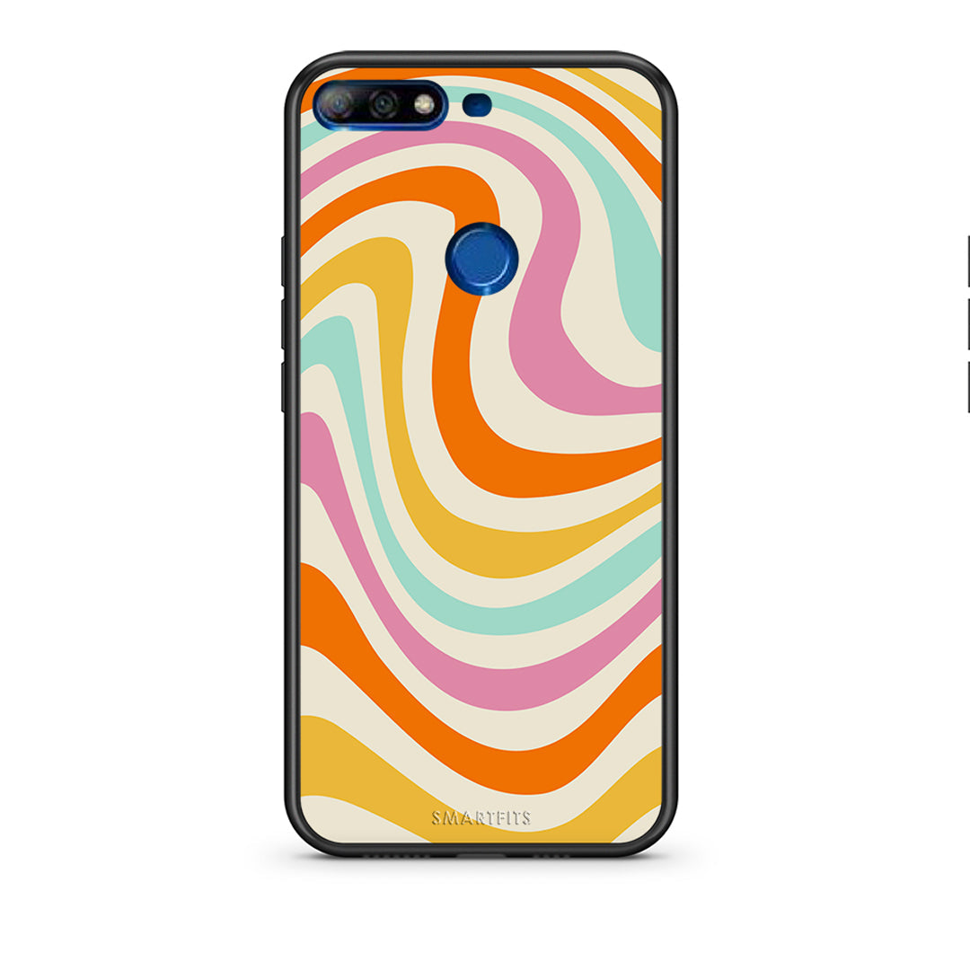 Huawei Y7 2018 Colourful Waves θήκη από τη Smartfits με σχέδιο στο πίσω μέρος και μαύρο περίβλημα | Smartphone case with colorful back and black bezels by Smartfits