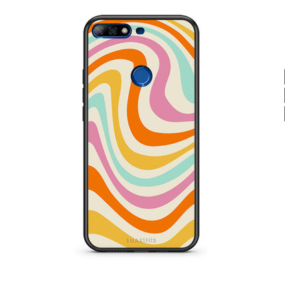 Huawei Y7 2018 Colourful Waves θήκη από τη Smartfits με σχέδιο στο πίσω μέρος και μαύρο περίβλημα | Smartphone case with colorful back and black bezels by Smartfits