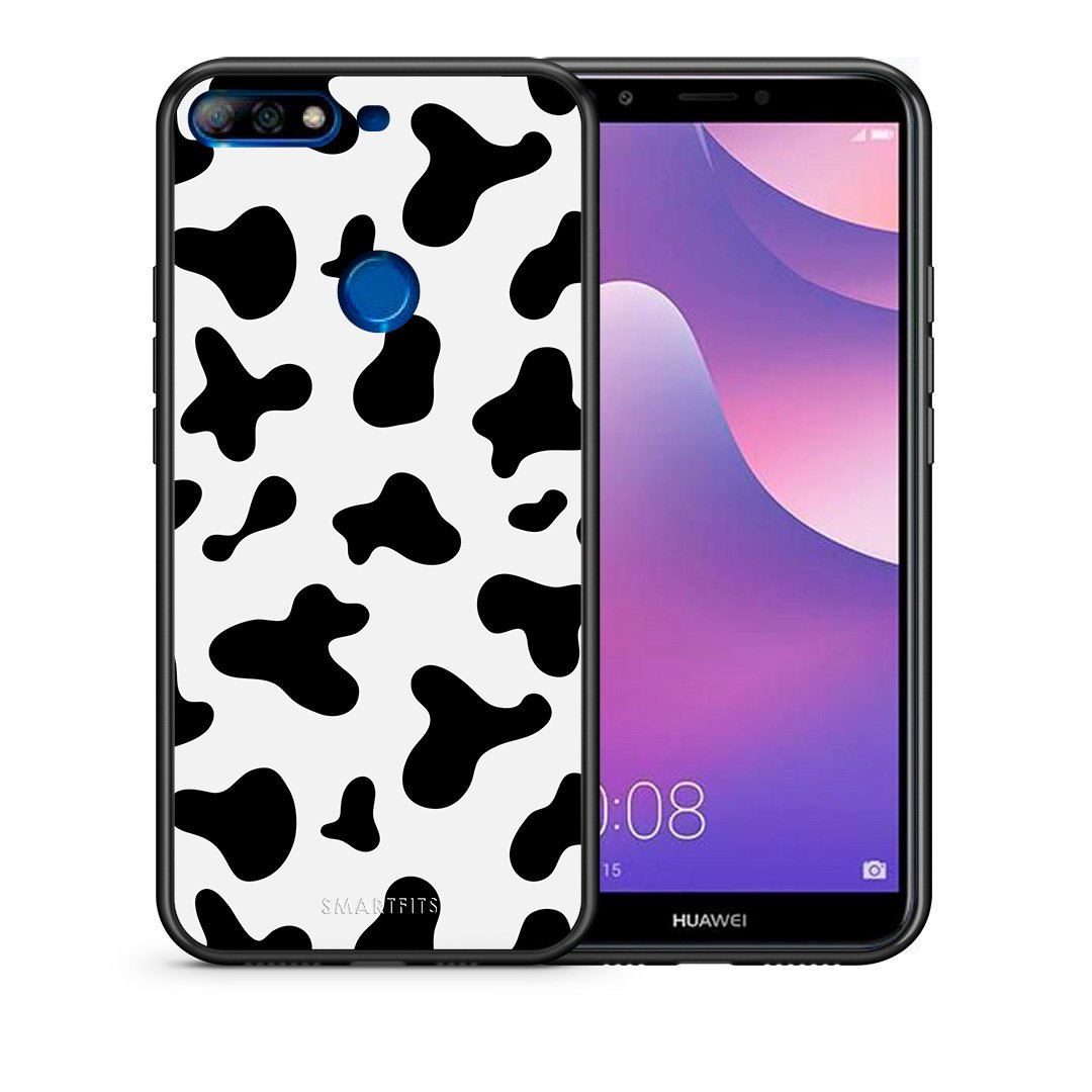 Θήκη Huawei Y7 2018 Cow Print από τη Smartfits με σχέδιο στο πίσω μέρος και μαύρο περίβλημα | Huawei Y7 2018 Cow Print case with colorful back and black bezels