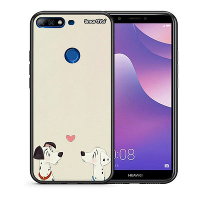 Θήκη Huawei Y7 2018 Dalmatians Love από τη Smartfits με σχέδιο στο πίσω μέρος και μαύρο περίβλημα | Huawei Y7 2018 Dalmatians Love case with colorful back and black bezels