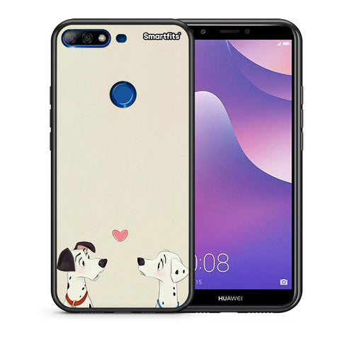 Θήκη Huawei Y7 2018 Dalmatians Love από τη Smartfits με σχέδιο στο πίσω μέρος και μαύρο περίβλημα | Huawei Y7 2018 Dalmatians Love case with colorful back and black bezels