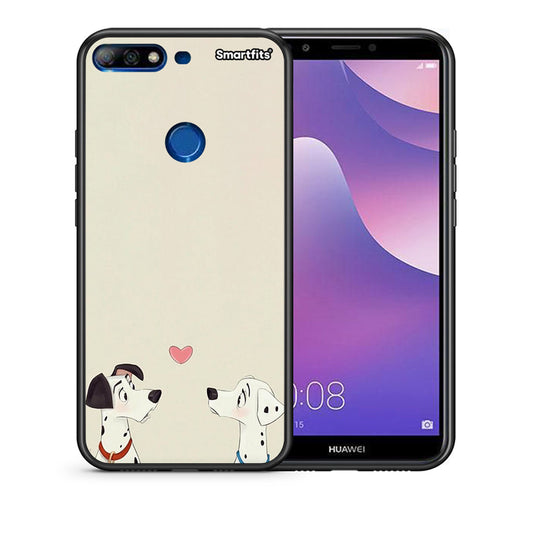 Θήκη Huawei Y7 2018 Dalmatians Love από τη Smartfits με σχέδιο στο πίσω μέρος και μαύρο περίβλημα | Huawei Y7 2018 Dalmatians Love case with colorful back and black bezels