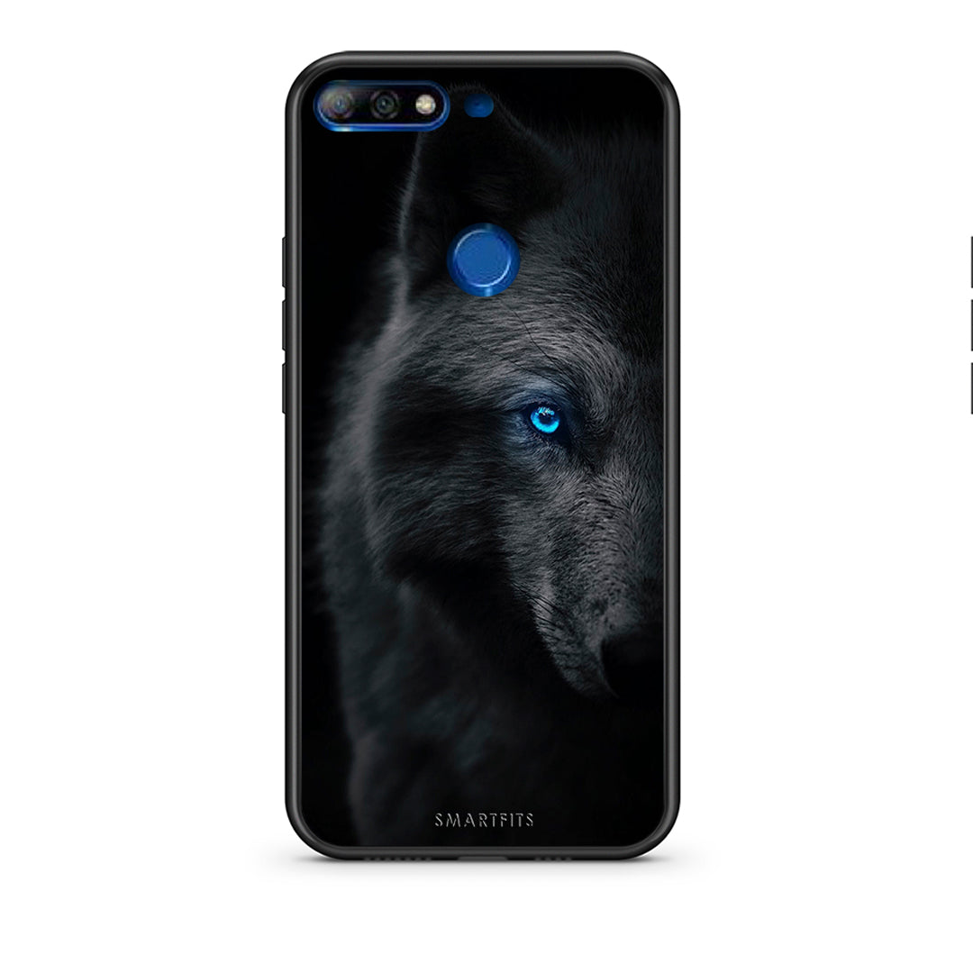 Huawei Y7 2018 Dark Wolf θήκη από τη Smartfits με σχέδιο στο πίσω μέρος και μαύρο περίβλημα | Smartphone case with colorful back and black bezels by Smartfits