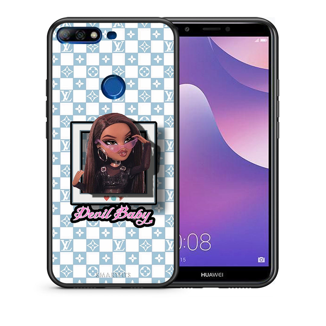 Θήκη Αγίου Βαλεντίνου Huawei Y7 2018 Devil Baby από τη Smartfits με σχέδιο στο πίσω μέρος και μαύρο περίβλημα | Huawei Y7 2018 Devil Baby case with colorful back and black bezels