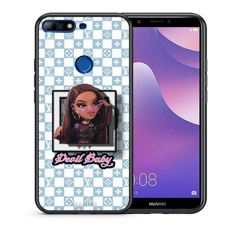Θήκη Αγίου Βαλεντίνου Huawei Y7 2018 Devil Baby από τη Smartfits με σχέδιο στο πίσω μέρος και μαύρο περίβλημα | Huawei Y7 2018 Devil Baby case with colorful back and black bezels