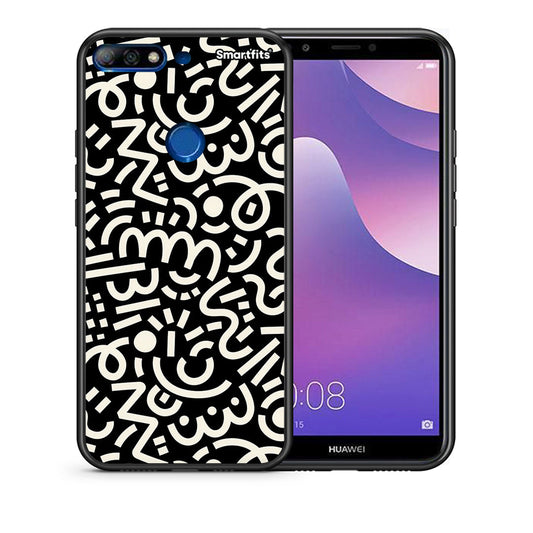 Θήκη Huawei Y7 2018 Doodle Art από τη Smartfits με σχέδιο στο πίσω μέρος και μαύρο περίβλημα | Huawei Y7 2018 Doodle Art case with colorful back and black bezels