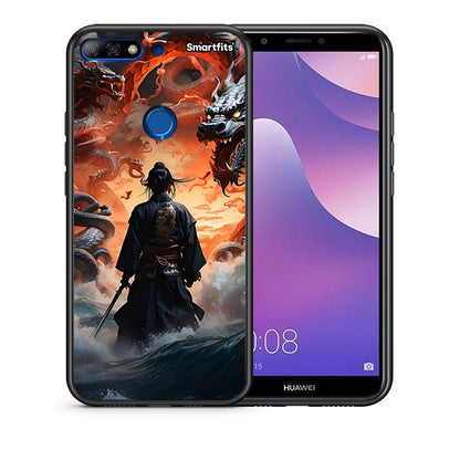 Θήκη Huawei Y7 2018 Dragons Fight από τη Smartfits με σχέδιο στο πίσω μέρος και μαύρο περίβλημα | Huawei Y7 2018 Dragons Fight case with colorful back and black bezels