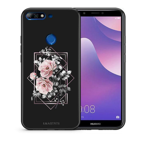Θήκη Huawei Y7 2018 Frame Flower από τη Smartfits με σχέδιο στο πίσω μέρος και μαύρο περίβλημα | Huawei Y7 2018 Frame Flower case with colorful back and black bezels